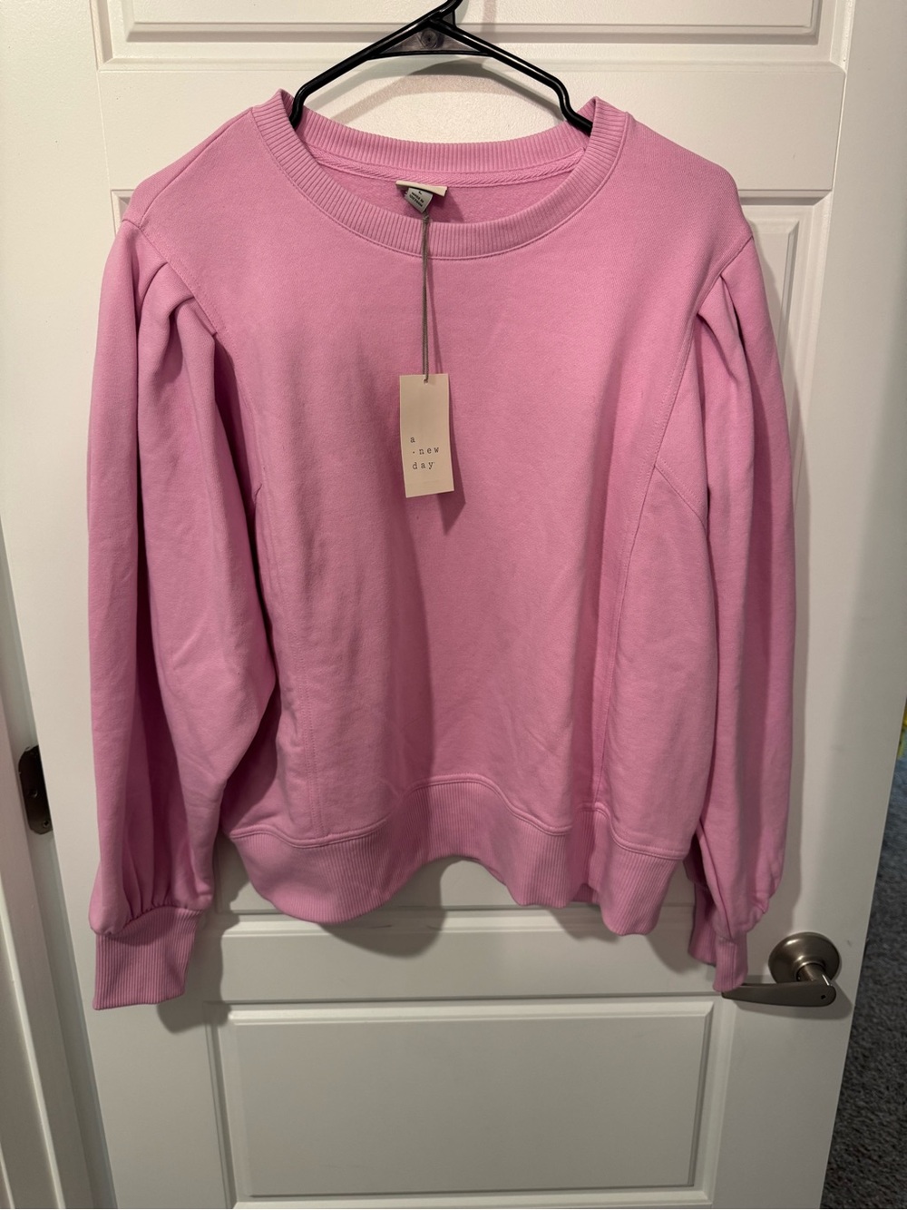 a new day Pink Puff-Sleeve Crewneck Sweatshirt